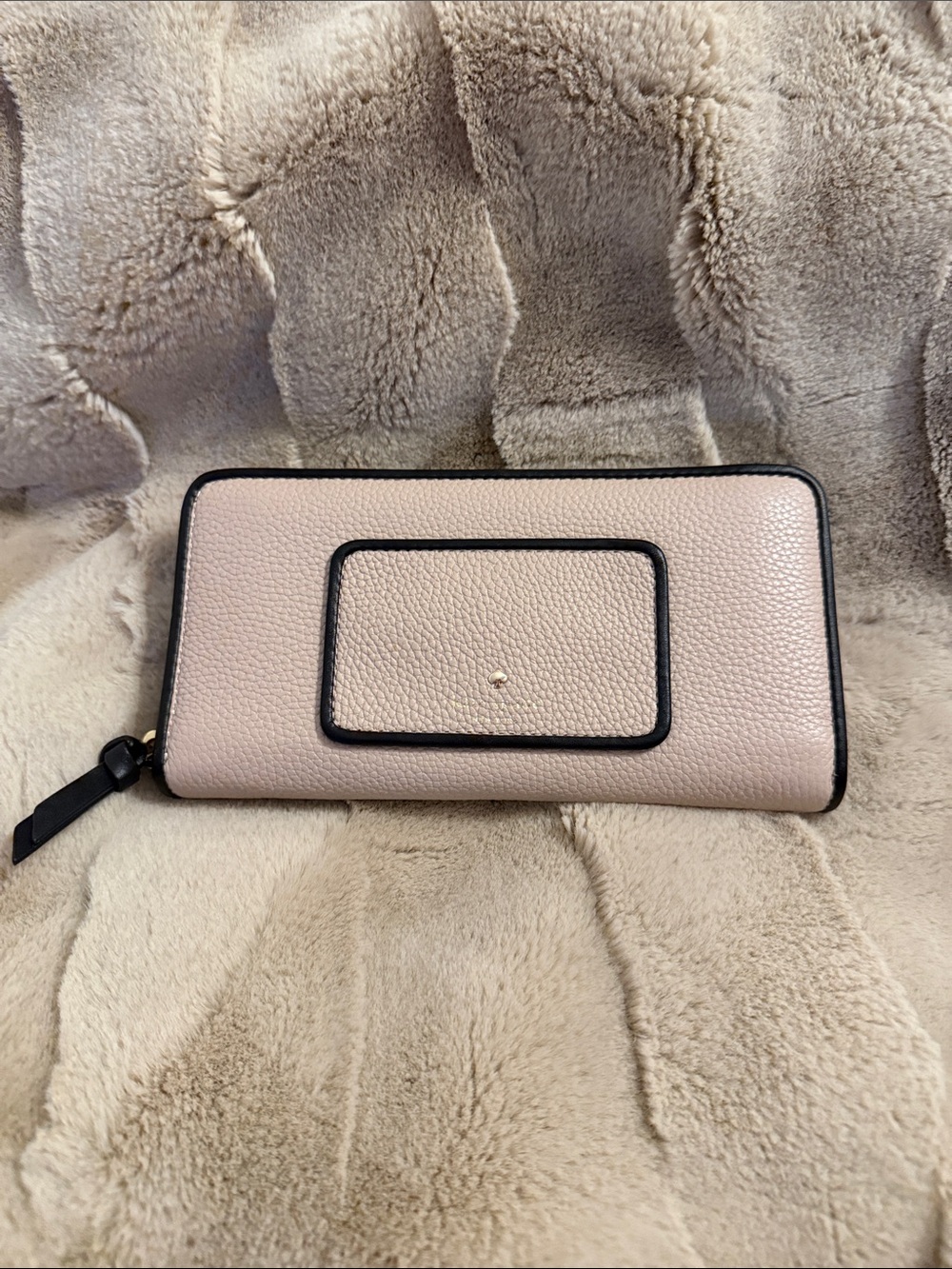 kate spade Blush Pebbled Leather Zip-Around Wallet with Black Trim